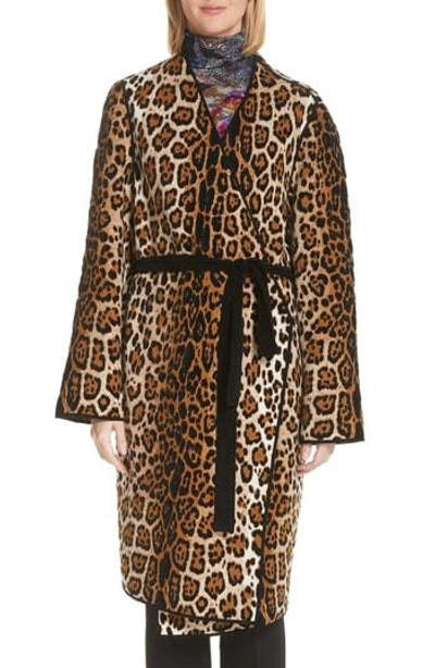 Fuzzi Mixed Leopard Wrap Coat In Cammelo
