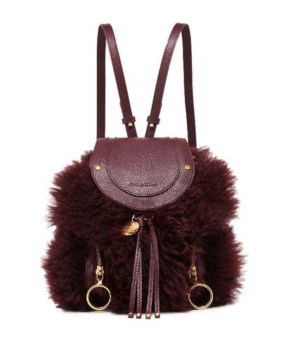 See By Chloé See By Chloe Olga Small Lamb Fur & Leather Backpack In Obscure Purple/gold