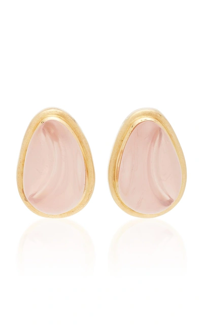 Mahnaz Collection One-of-a-kind 18k Gold And Forma Livre Carved Rose Quartz Earrings, By Haroldo Burle Marx, C. 1970 In Pink