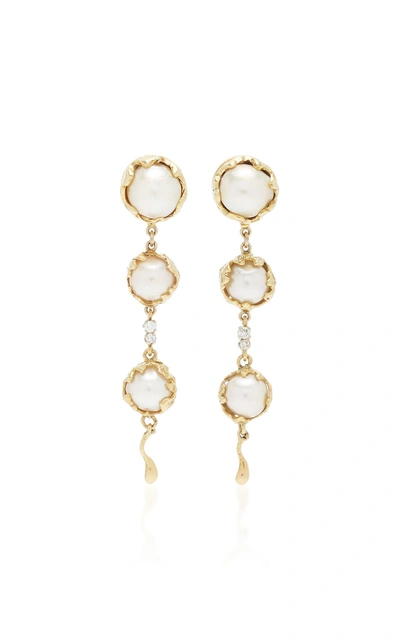 Mahnaz Collection Limited Edition 18k Gold Convertible Day/night Earrings With Pearls And Diamonds By Charles De Templ In White