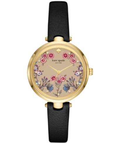 Kate Spade Holland Floral Leather Strap Watch, 34mm In Black
