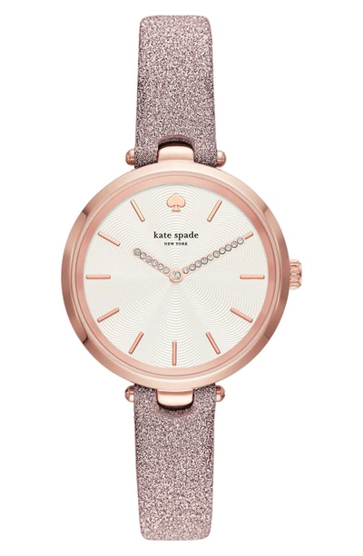 Kate Spade Holland Metallic Rose Gold-tone Watch In Pink Glitter/ White/ Rose Gold