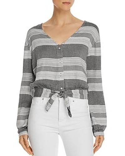Bella Dahl Tie-front Striped Cropped Top In White/black