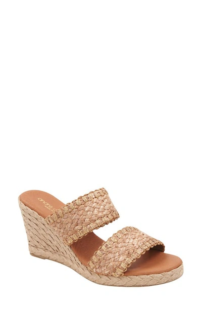 Andre Assous Nolita Raffia Espadrille Platform Wedge Slide Sandal In Cocoa/ Bronze