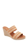 Andre Assous Nolita Raffia Espadrille Platform Wedge Slide Sandal In Natural/ Orange