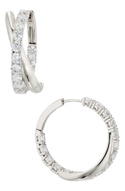 Nadri Twilight Cubic Zirconia Crossover Hoop Earrings In Metallic