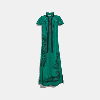Coach Embroidered Midi Dress In Forest