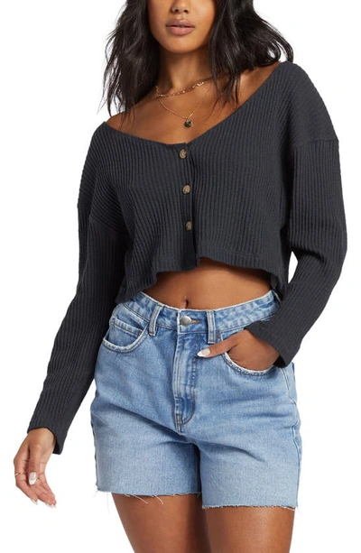 Billabong Easy As Rib Long Sleeve Crop Top In Black Sands