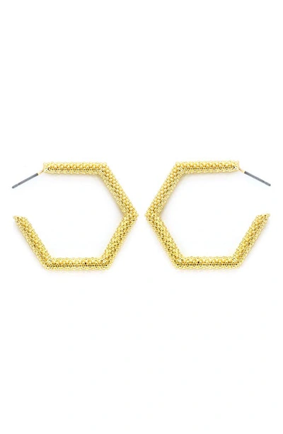 Panacea Textured Hexagon Hoop Earrings In Gold