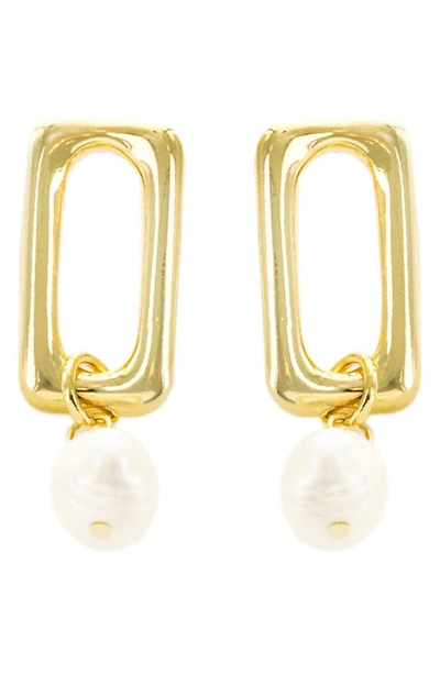 Panacea Imitation Pearl Drop Earrings In Ivory/ Yellow Gold