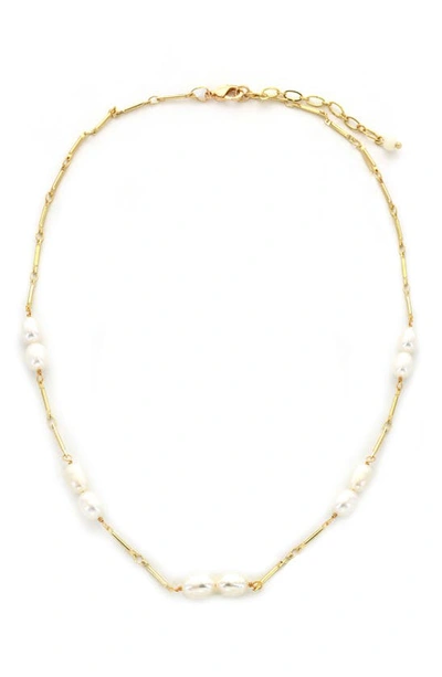 Panacea Freshwater Pearl Station Necklace In Ivory/ Yellow Gold