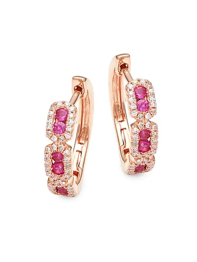 Kc Designs 14k Rose Gold, Sapphire & Diamond Hoop Earrings