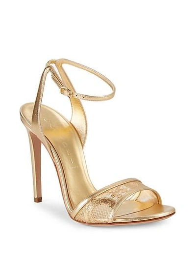 Casadei Metallic Leather Ankle-strap Sandals In Golden