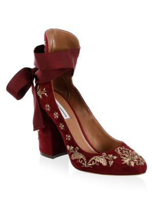 burgundy and gold pumps