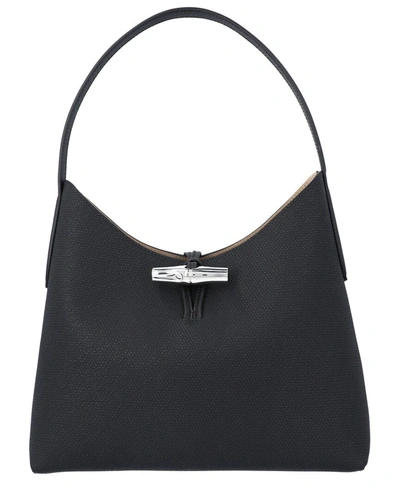 Longchamp Roseau Leather Bag In Black