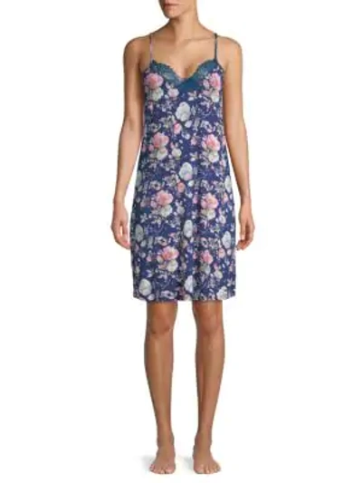 Tahari Floral Lace Chemise In Floral Navy
