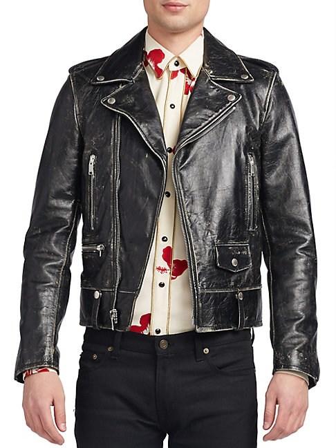 saint laurent distressed leather jacket