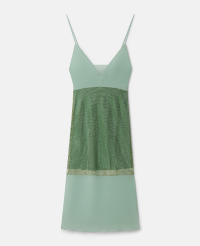 Stella Mccartney Crystal-embellished Satin Slip Dress In Sage
