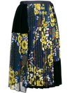 Sacai Floral Panel Pleated Skirt - Blue