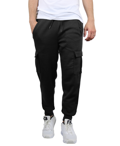 Blue Ice Men's Heavyweight Fleece-lined Cargo Jogger Sweatpants In Black