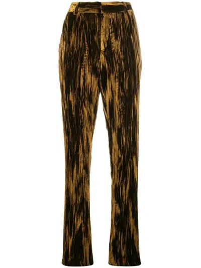 Saint Laurent Trousers In Crinkled Velvet In Bronze