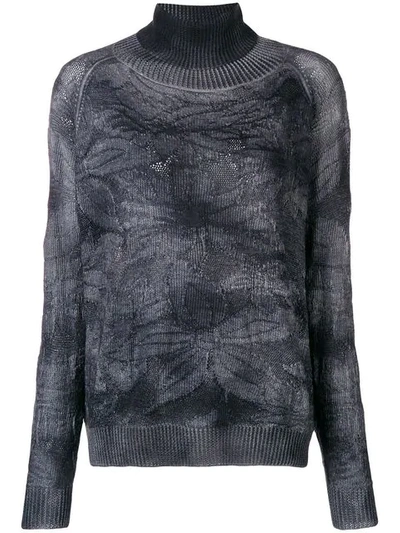 Avant Toi Floral Knit Polo Neck In Grey
