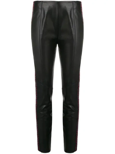 Pinko Side Stripe Faux Leather Skinny Trousers In Black