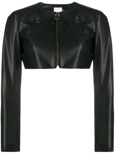Pinko Cropped Faux Leather Jacket In Black