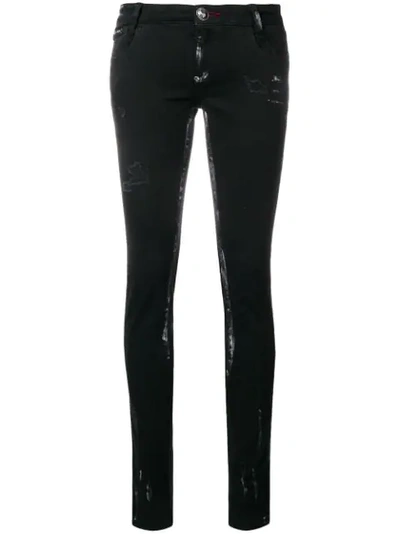 Philipp Plein Distressed Skinny Jeans In Black