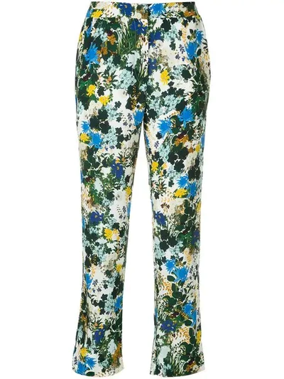 Erdem Floral Print Cropped Trousers In White / Blue