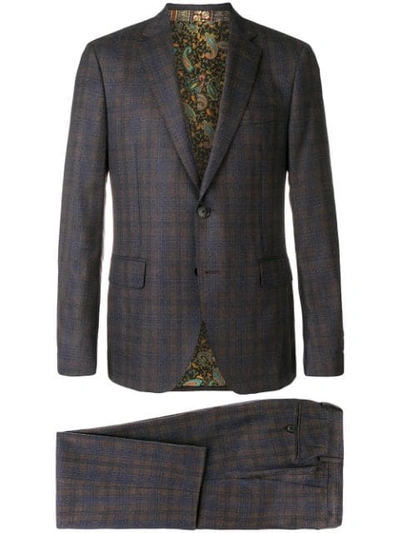 Etro Checked Pattern Suit In Navy Brown