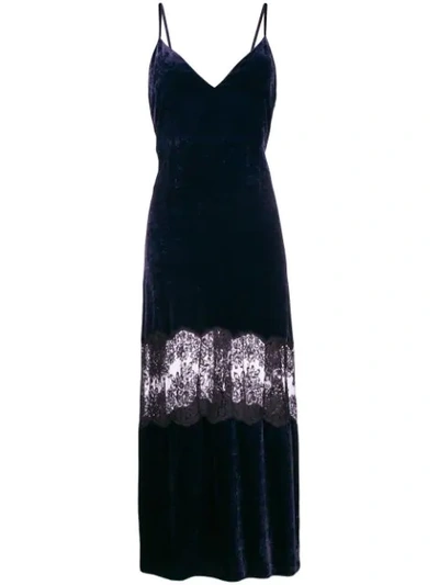Stella Mccartney Lace Insert Velvet Cami Dress In Blue