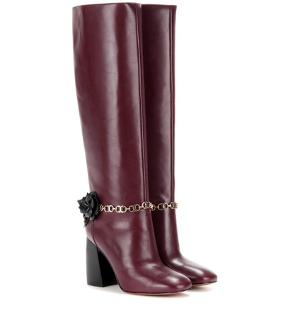 Tory Burch Blossom Embellished Leather Knee-high Boots In Porr | ModeSens