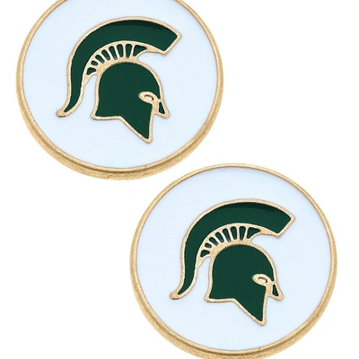 Canvas Style Michigan State Spartans Enamel Disc Stud Earrings In White