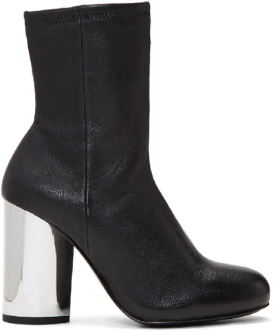 Opening Ceremony 'zloty' Metallic Heel Leather Mid Calf Boots In Black