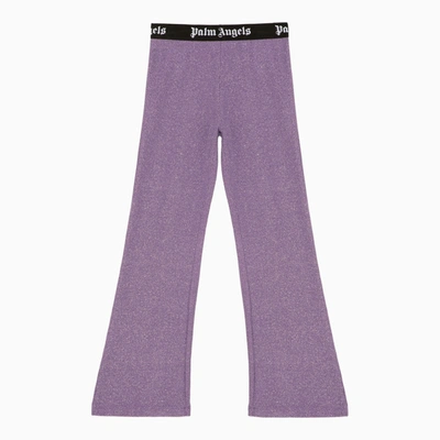 Palm Angels Kids' Lilac Lurex Trousers With Logo In Purple