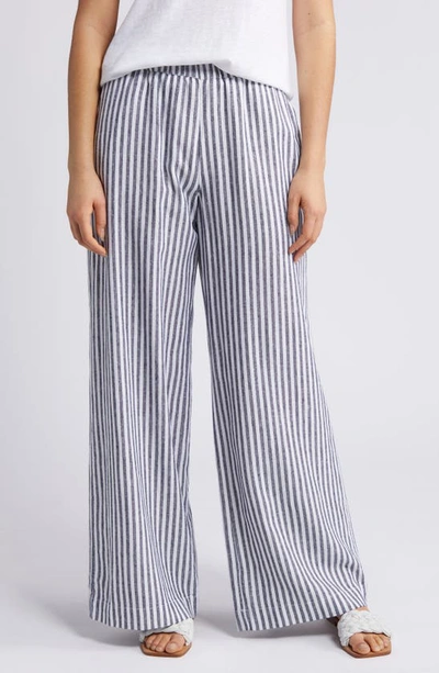 Caslon Stripe Wide Leg Linen Blend Pants In Navy- White Brianne Stripe