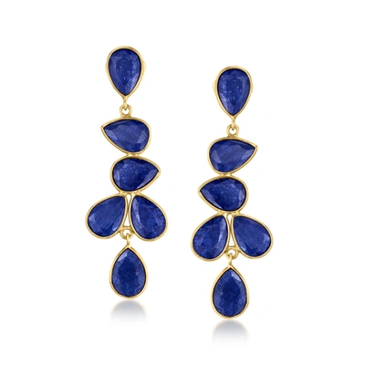 Ross-simons Sapphire Drop Earrings In 18kt Gold Over Sterling In Blue