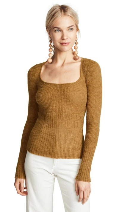 Jacquemus Ribbed Knit Fitted Sweater In Camel