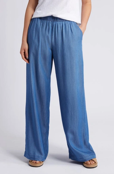 Caslon Drawstring Wide Leg Chambray Pants In Medium Wash