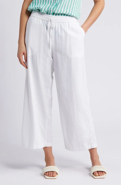 Caslon Drawstring Wide Leg Linen Crop Pants In White