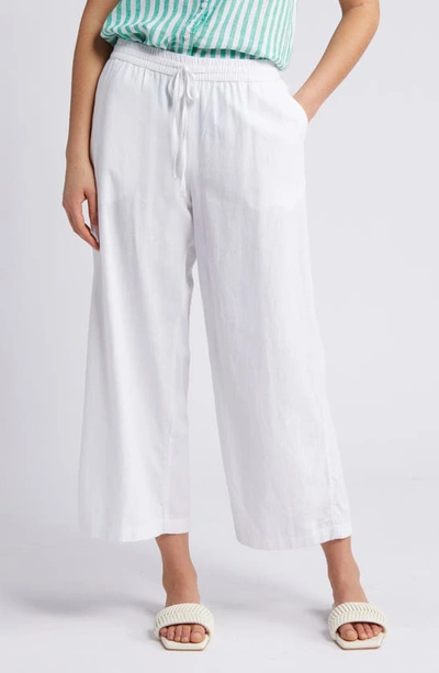 Caslon Drawstring Wide Leg Linen Crop Trousers In White