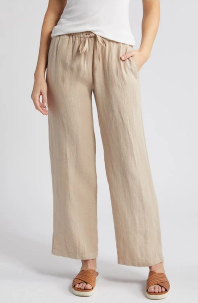 Caslon Drawstring Wide Leg Linen Pants In Tan Oxford