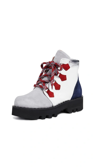 Tabitha Simmons Women's Neir Color-block Leather & Suede Platform Booties In White/grey/navy/red