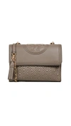 Tory Burch Fleming Convertible Shoulder Bag In Silver Maple