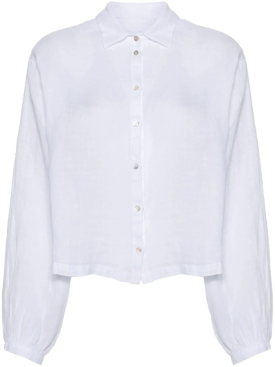 120% Lino Semi-sheer Linen Shirt In White