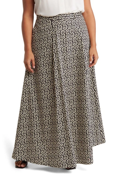 By Design Abigail Stretch Poplin Midi Skirt In Black/ Taupe