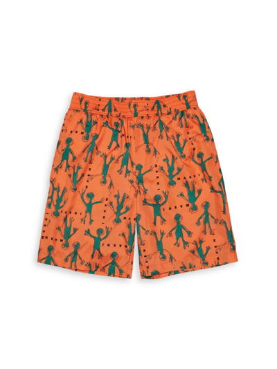 Marni Kids' Logo-print Swim Shorts In Orange