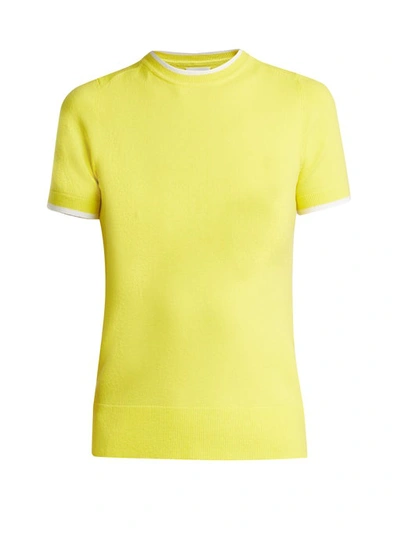 Joostricot Bodycon Short Sleeve Crew Neck Sweater In Blazing Yellow