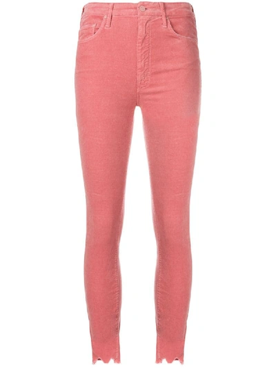 Mother The Looker High Waist Chew Hem Ankle Skinny Jeans In Pink